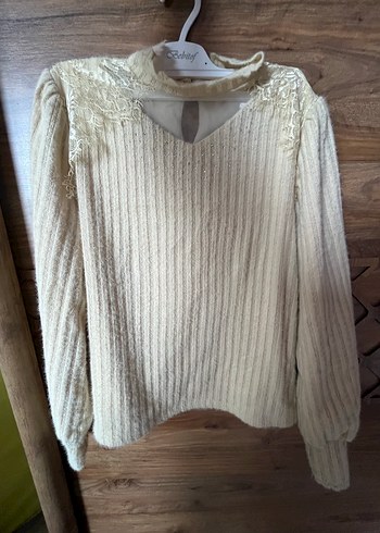 Bej Yüksek Yakalı Kadın Triko Kazak - Görsel 4