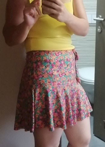 Renkli Desenli Midi Mini Etek - Görsel 2