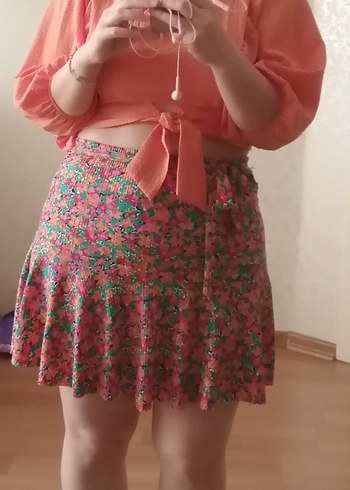 Renkli Desenli Midi Mini Etek - Görsel 3