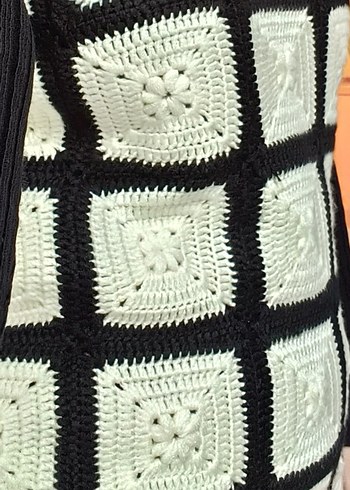 Kadın Siyah Beyaz Kareli Uzun Triko Elbise - Görsel 6