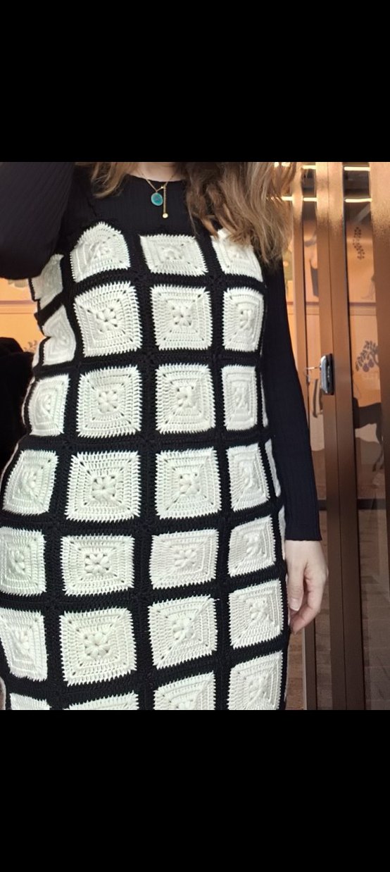 Kadın Siyah Beyaz Kareli Uzun Triko Elbise - Görsel 4