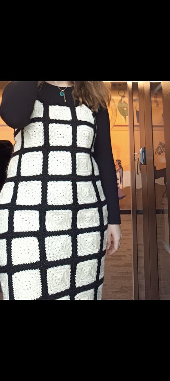 Kadın Siyah Beyaz Kareli Uzun Triko Elbise - Görsel 3