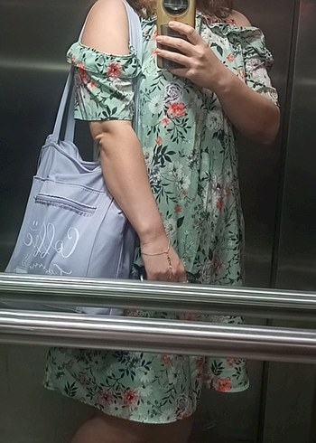 Çiçek Desenli Askılı Midi Elbise - Görsel 2