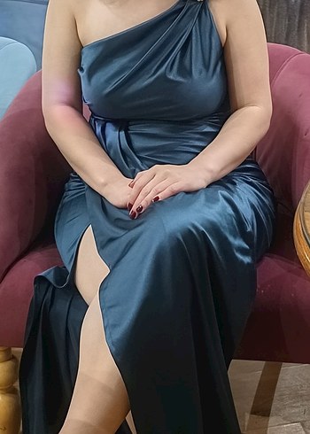 Straplez  Uzun Drapeli Kadın Elbise - Görsel 3