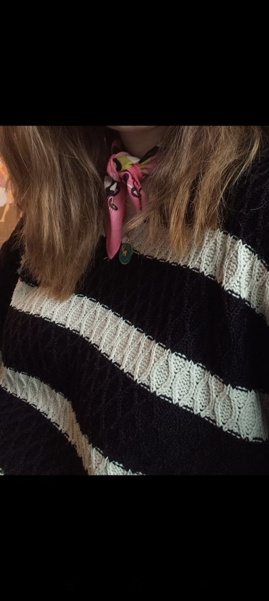 Uzun Kollu Siyah Beyaz Çizgili Triko Kazak - Görsel 2