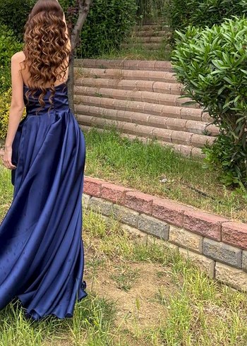 Lacivert Drapeli Uzun Abiye Elbise - Görsel 4