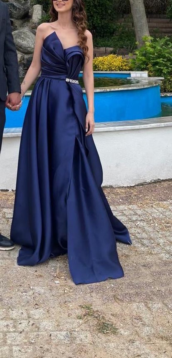 Lacivert Drapeli Uzun Abiye Elbise - Görsel 3