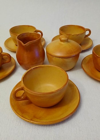 Bej Renkli Seramik Vintage Çay kahve Seti - Görsel 2