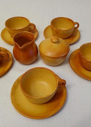 Bej Renkli Seramik Vintage Çay kahve Seti - Görsel 6