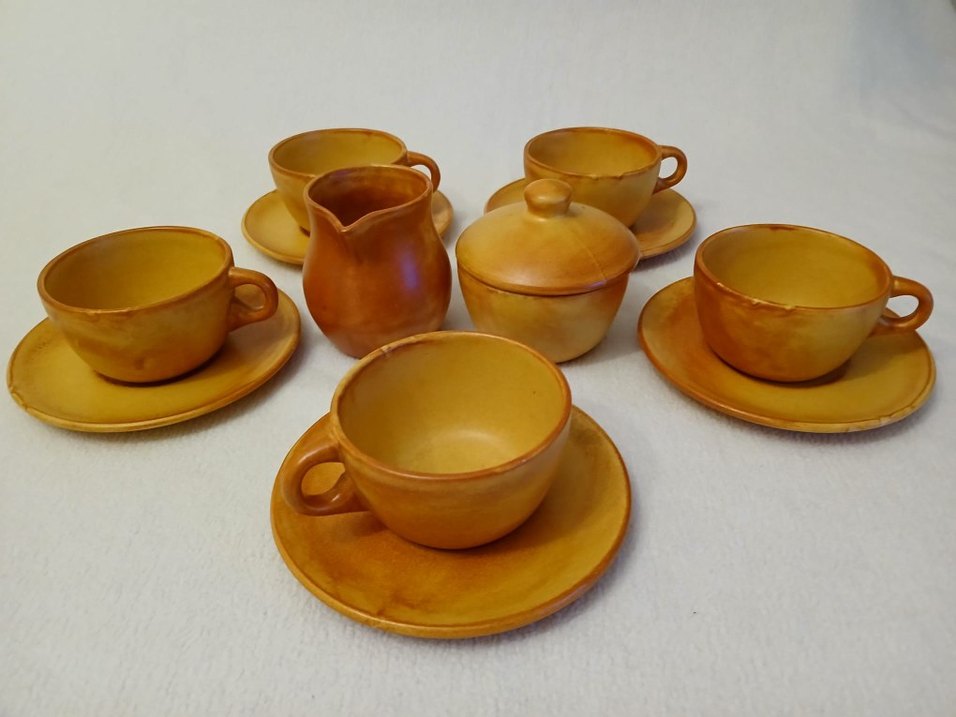 Bej Renkli Seramik Vintage Çay kahve Seti - Görsel 2