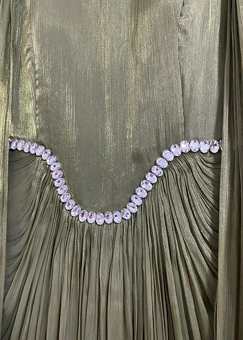 Yeşil Drapeli Uzun Abiye Elbise - Görsel 3