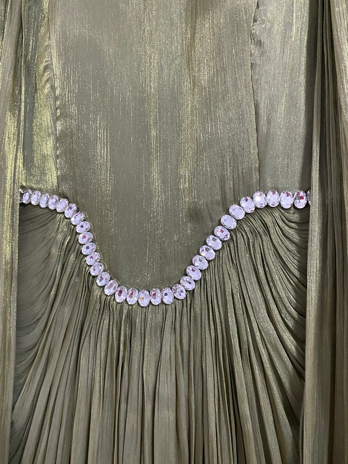 Yeşil Drapeli Uzun Abiye Elbise - Görsel 3