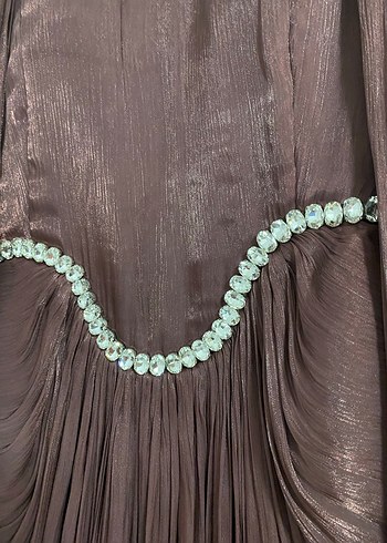 Bordo Drapeli Uzun Vintage Abiye Elbise - Görsel 2