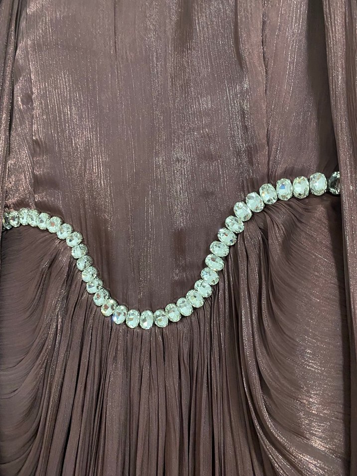 Bordo Drapeli Uzun Vintage Abiye Elbise - Görsel 2