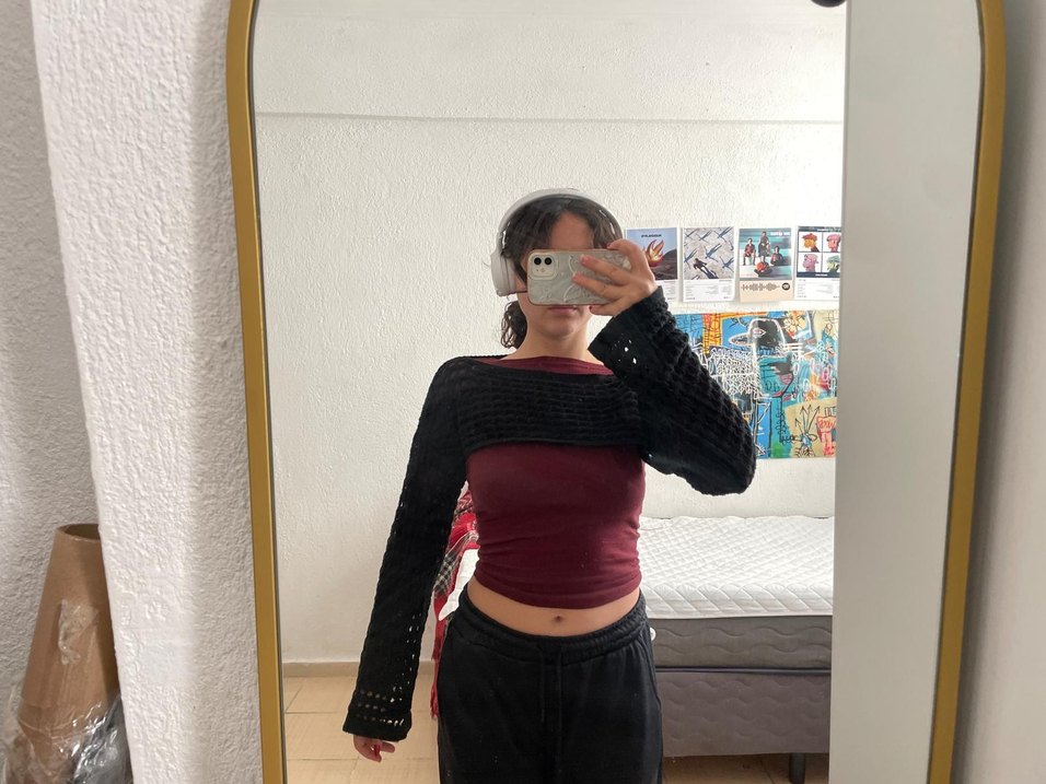 Siyah Örgü Boğazlı Uzun Kollu Bolero Crop Kazak - Görsel 2