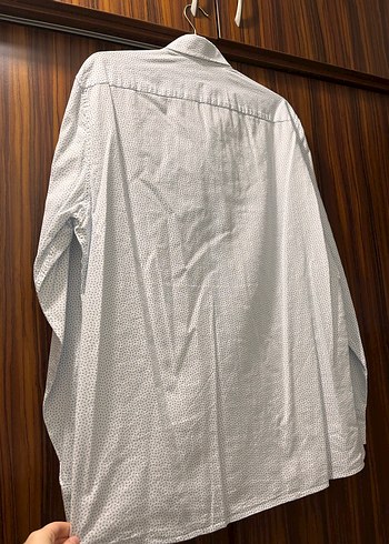 Erkek Beyaz Mavi Baskılı Uzun Kollu Gömlek - Görsel 4