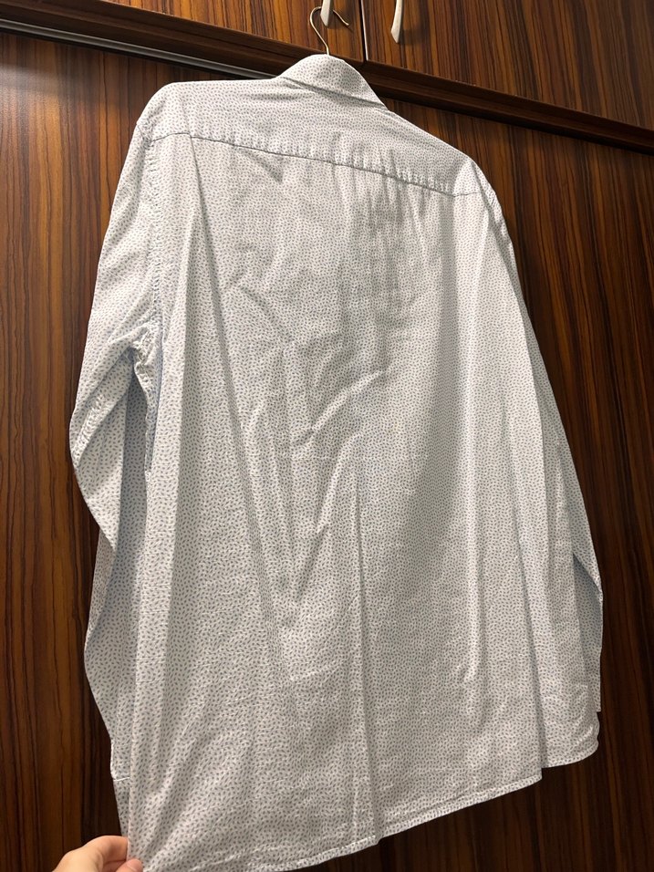 Erkek Beyaz Mavi Baskılı Uzun Kollu Gömlek - Görsel 4