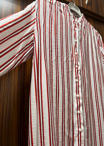 Uzun Kollu Kırmızı Çizgili Bohem Gömlek - Görsel 6
