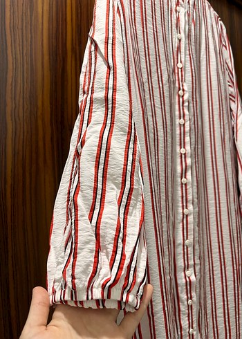Uzun Kollu Kırmızı Çizgili Bohem Gömlek - Görsel 5