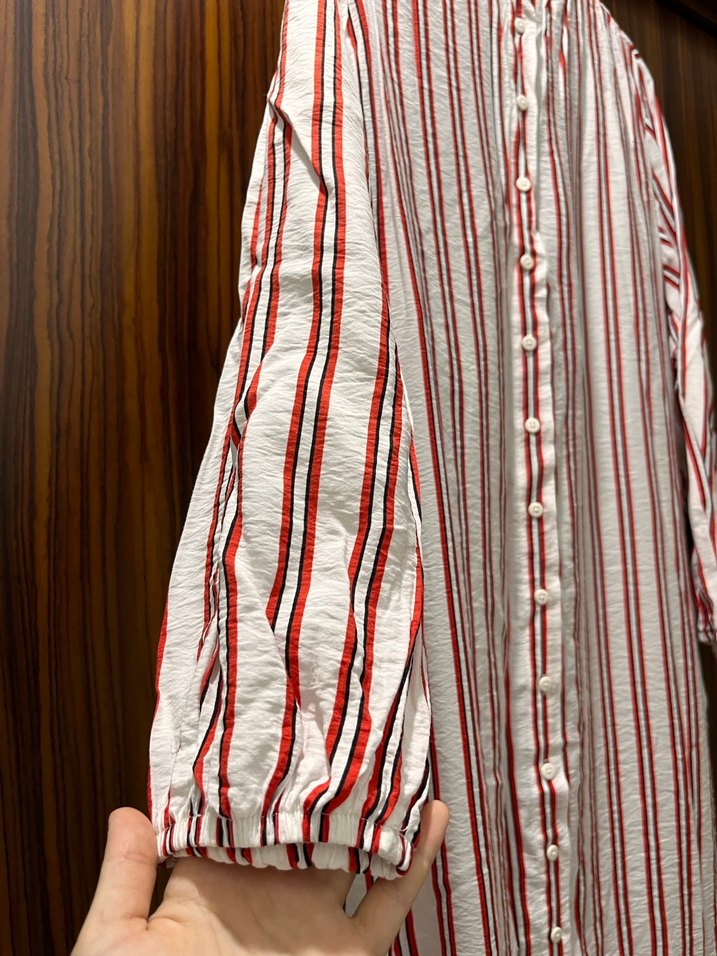 Uzun Kollu Kırmızı Çizgili Bohem Gömlek - Görsel 5