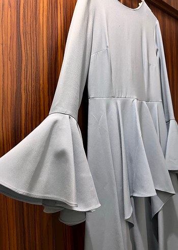 Mavi Uzun Kollu Volanlı Uzun Elbise - Görsel 2