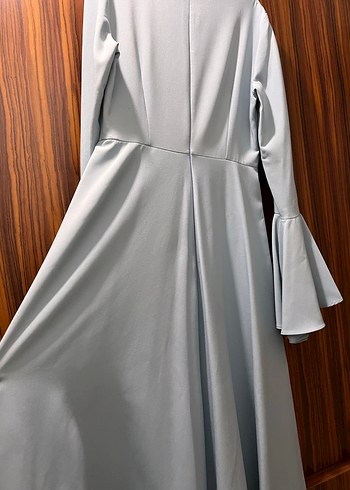 Mavi Uzun Kollu Volanlı Uzun Elbise - Görsel 6