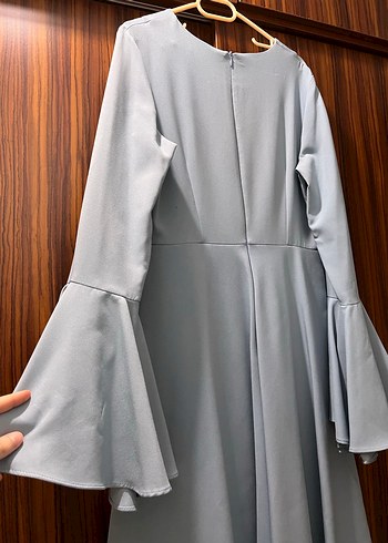 Mavi Uzun Kollu Volanlı Uzun Elbise - Görsel 5