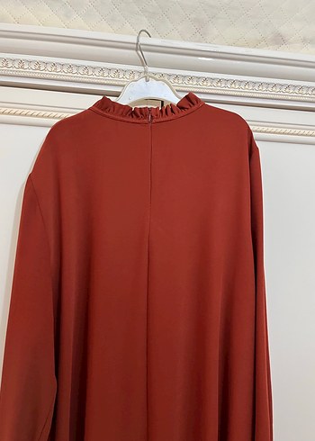 Turuncu kolu lastikli kadın tunik - Görsel 6