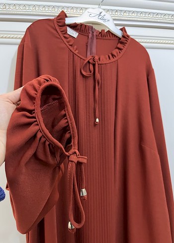 Turuncu kolu lastikli kadın tunik - Görsel 4