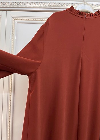 Turuncu kolu lastikli kadın tunik - Görsel 7