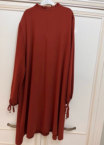 Turuncu kolu lastikli kadın tunik - Görsel 5