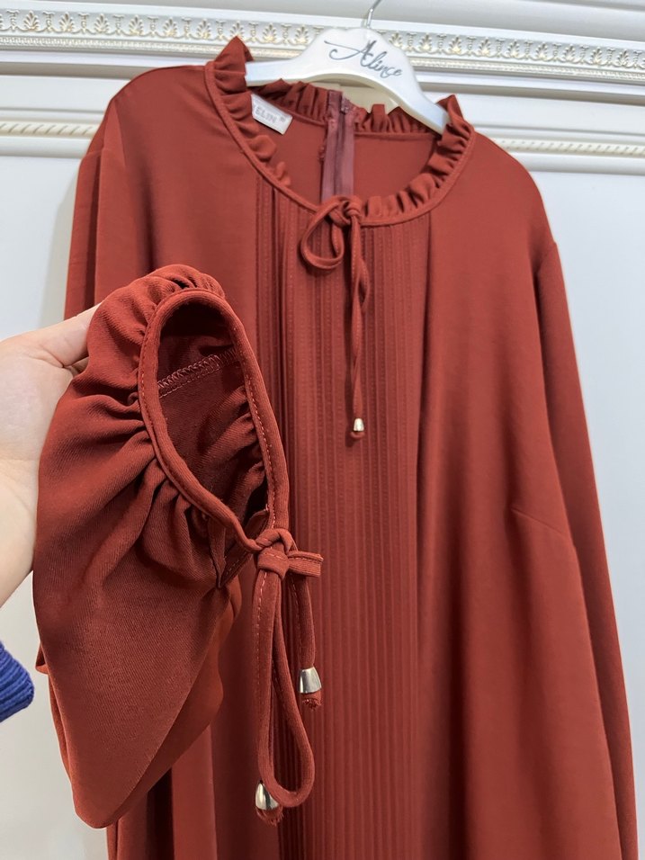 Turuncu kolu lastikli kadın tunik - Görsel 4