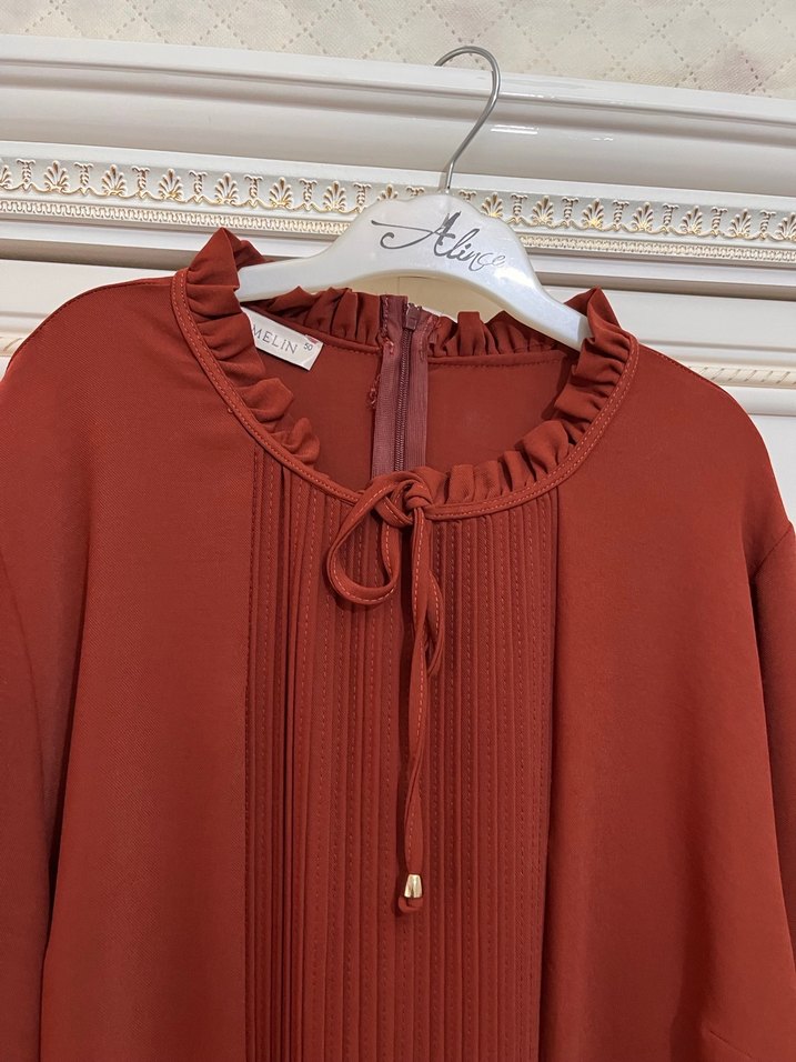 Turuncu kolu lastikli kadın tunik - Görsel 3