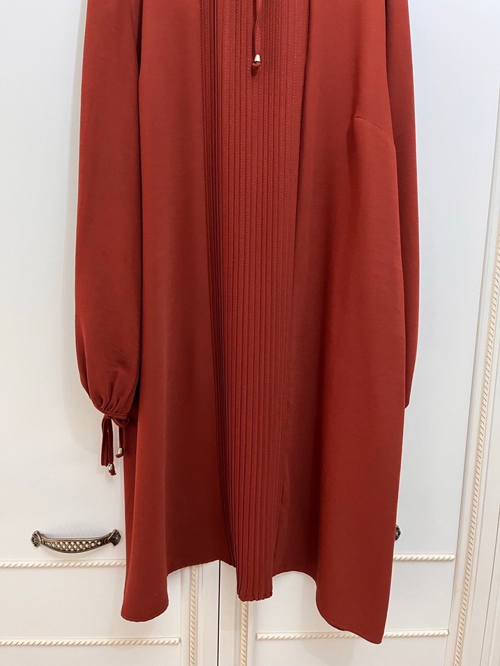 Turuncu kolu lastikli kadın tunik - Görsel 2