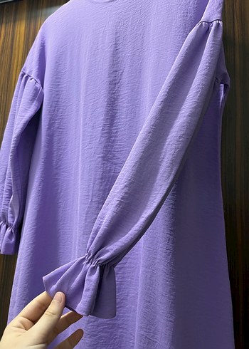 Uzun Kollu Lila Kadın Keten Tunik - Görsel 2