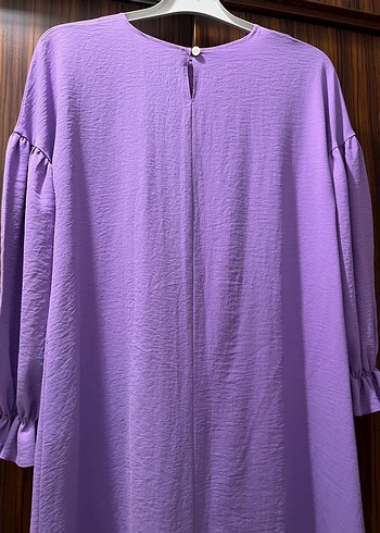 Uzun Kollu Lila Kadın Keten Tunik - Görsel 5