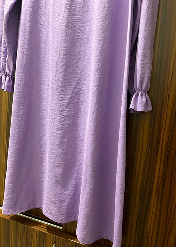 Uzun Kollu Lila Kadın Keten Tunik - Görsel 3