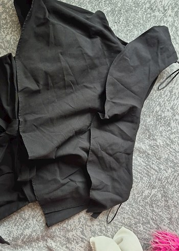 Uzun Siyah Keten Tulum, Kemerli, İnce Askılı - Görsel 4