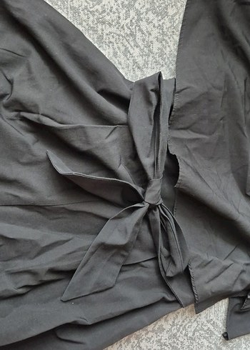 Uzun Siyah Keten Tulum, Kemerli, İnce Askılı - Görsel 2