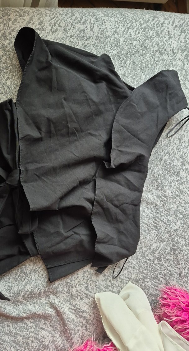 Uzun Siyah Keten Tulum, Kemerli, İnce Askılı - Görsel 4