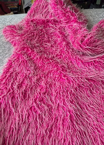 Pembe Kapüşonlu Kadın Suni Kürk Ceket - Görsel 5