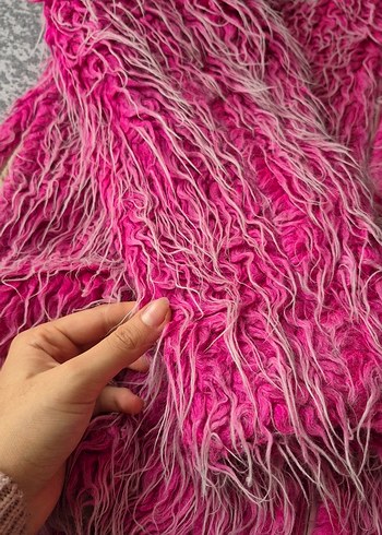 Pembe Kapüşonlu Kadın Suni Kürk Ceket - Görsel 2