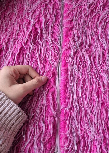 Pembe Kapüşonlu Kadın Suni Kürk Ceket - Görsel 4