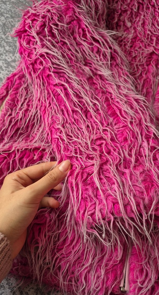 Pembe Kapüşonlu Kadın Suni Kürk Ceket - Görsel 2