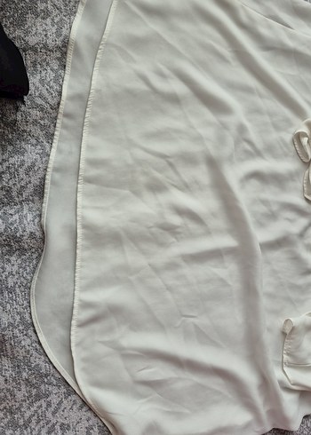 V Yaka Beyaz Keten Salaş Midi Kadın Gömlek - Görsel 5