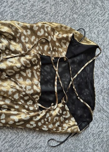 Drapeli Kahverengi Uzun Saten Elbise - Görsel 3