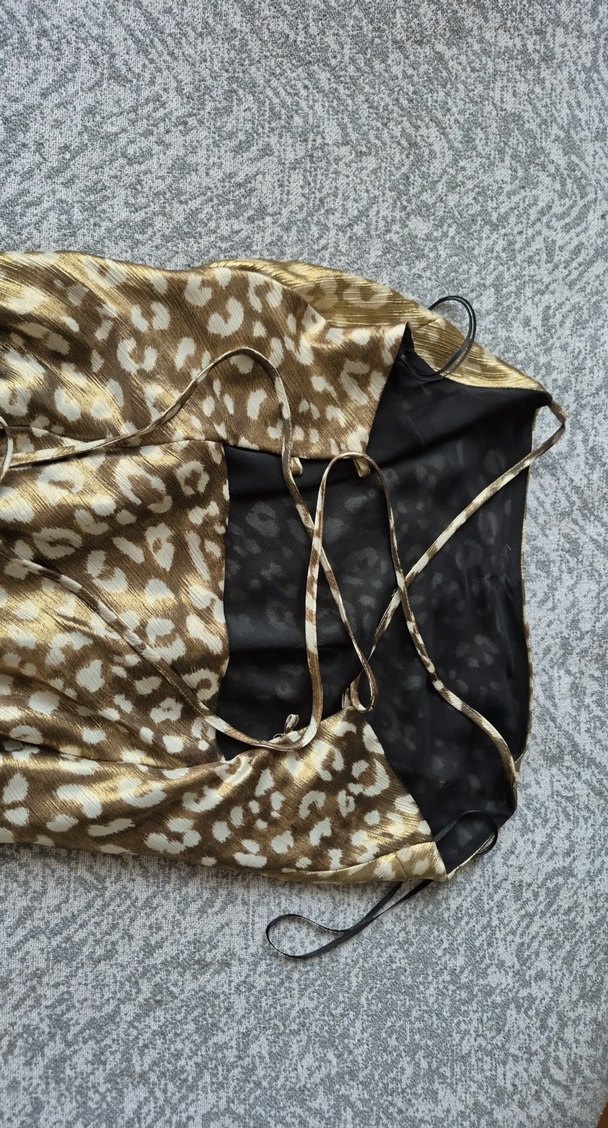 Drapeli Kahverengi Uzun Saten Elbise - Görsel 3