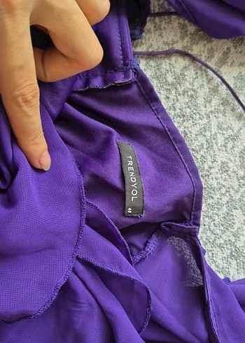 Parlak Mor Midi Straplez Elbise - Görsel 4