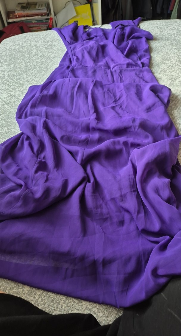 Parlak Mor Midi Straplez Elbise - Görsel 2