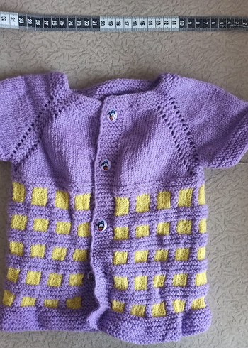 Kız Çocuk Mor Sarı Örgü Yelek - Görsel 2